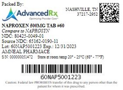 Naproxen 500mg Tab Qty 60 Ndc 80425 0049